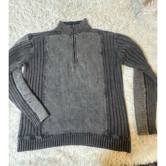 Men mock neck mixed layer half zip long sleeve gray pullover sweatshirt L - Picture 2 of 6